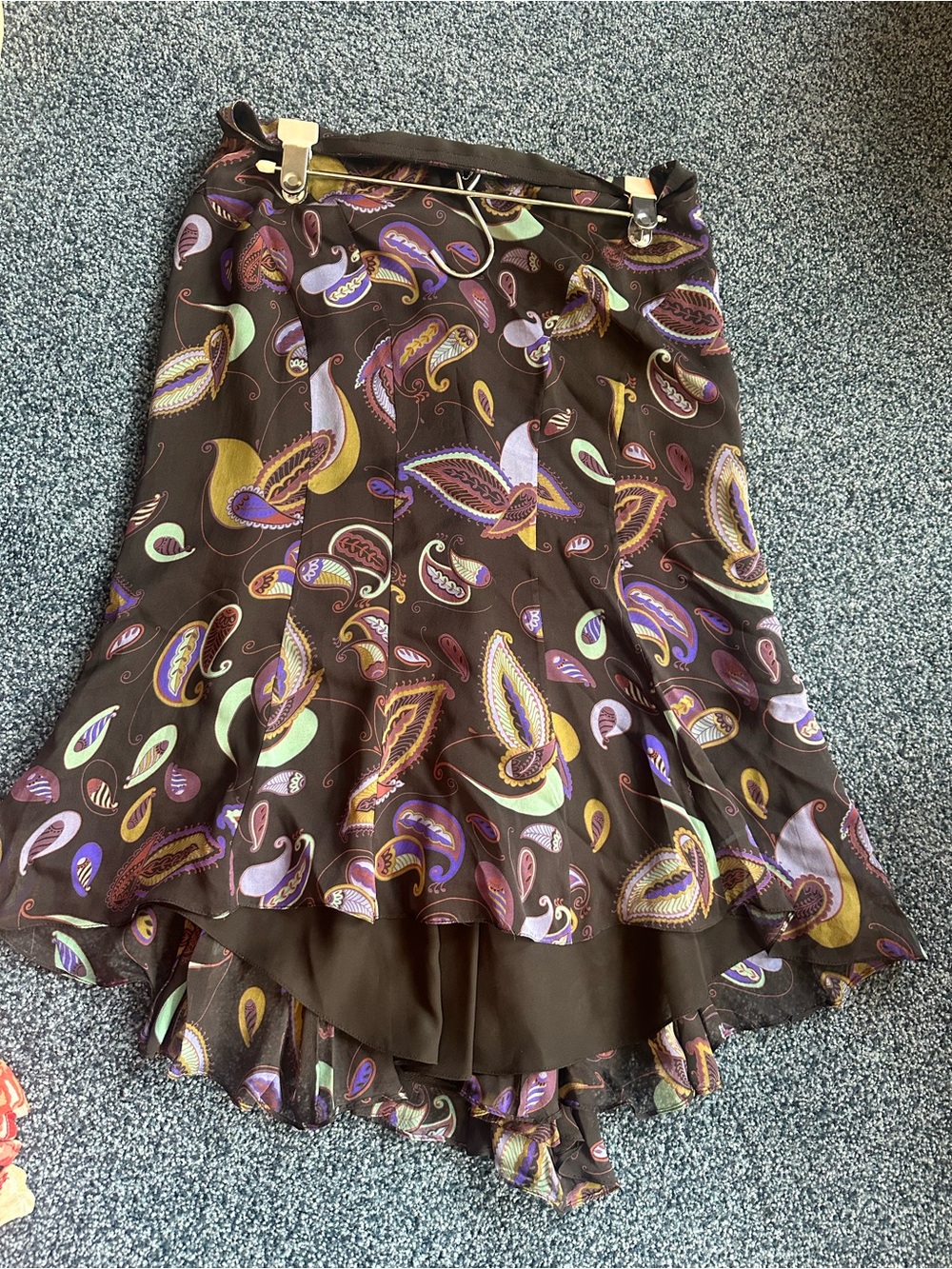 Dana Buchman flouncy silk lined skirt ruffle bottom black paisley $285